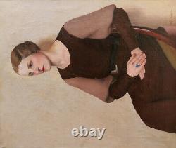 Pierre Maurice ROBIN tableau huile toile portrait jeune femme assise Art Déco
