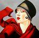 Portrait Art Deco De Femme Avec Chapeau D'apres Lempicka Tableau Peinture Hui