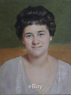 Portrait femme réaliste art déco signé Marcel Baschet grand portraitiste pastel