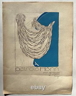 Pub PETROLE HANN Publicite ART DECO Gravure Pochoir COIFFURE Cheveux Femme 1919