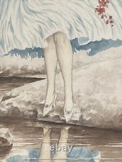 RARE ART déco Erotisme Femme dénudée Aquarelle signée G. Grellet 1869-1959