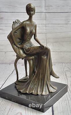 Rare Sculpture Signée Fisher Art Nouveau Deco Femme Figurine Décor Bronze Statue