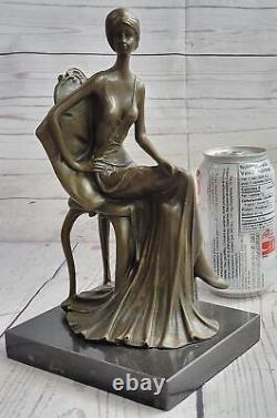 Rare Sculpture Signée Fisher Art Nouveau Deco Femme Figurine Décor Bronze Statue