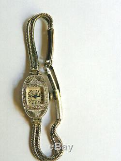 Rare Watch montre BUREN platine or diamants Femme art déco vintage poiçonnée