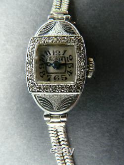 Rare Watch montre BUREN platine or diamants Femme art déco vintage poiçonnée
