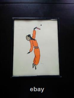 Rare découpage danseuse femme Art Déco 1920 -1930 signé collage tissu & dentelle
