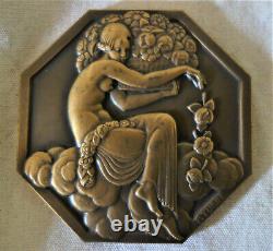 Rare médaille BRONZE PIERRE TURIN ART DECO Exposition PARIS 1925 FEMME nue