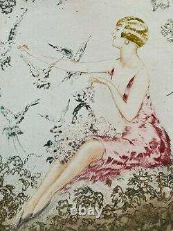Rarissime grande gravure Gaston Simoes Fonseca jeune femme Art Déco 1920 1930