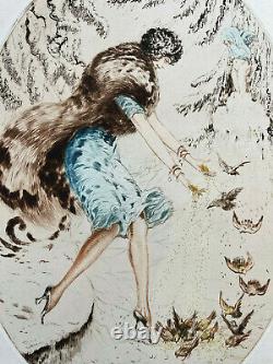 Rarissime grande gravure signée Fonseca jeune femme Art Déco 1920 1930