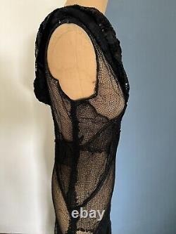 Robe Soirée ancienne art deco 1920 /1930 vintage Tulle Noire Pailletes Taille 38