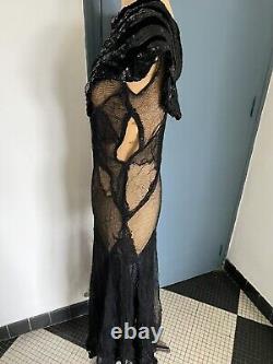 Robe Soirée ancienne art deco 1920 /1930 vintage Tulle Noire Pailletes Taille 38