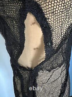 Robe Soirée ancienne art deco 1920 /1930 vintage Tulle Noire Pailletes Taille 38