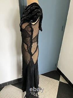 Robe Soirée ancienne art deco 1920 /1930 vintage Tulle Noire Pailletes Taille 38