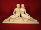 Statue Art Deco Resine Amalgame Mineral Couple Femme Homme Sport Tennis Signé Fg