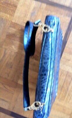 Sac Bag Crocodile Veritable Art Deco Bleu Or Et Acier Made In France Vintage