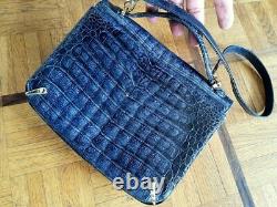 Sac Bag Crocodile Veritable Art Deco Bleu Or Et Acier Made In France Vintage