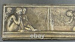 Sculpture Art Déco plaque curiosa bronze signée jeunes femmes nues