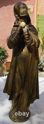 Sculpture Bronze Doré Femme drapée Époque 1925 Style Art Déco Hauteur 48 cm