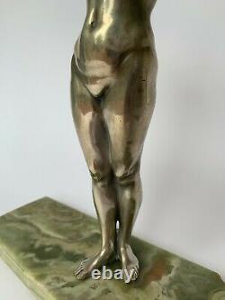 Sculpture En Bronze Argente Le Sommeil Art Deco 1930 Femme Au Bras Leve H3540