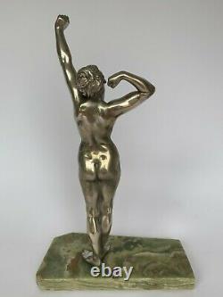 Sculpture En Bronze Argente Le Sommeil Art Deco 1930 Femme Au Bras Leve H3540