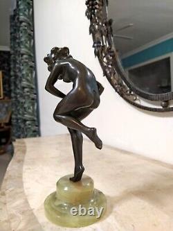 Sculpture Femme nue danseuse en bronze Art Déco DLG Claire Colinet 1920-1930