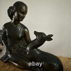 Sculpture Statue Statuette Art Déco Régule Femme Biche Signée BALLESTE