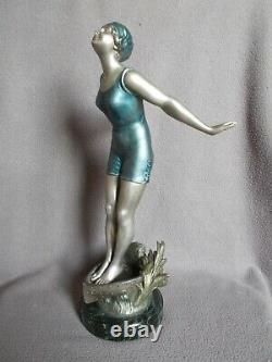 Sculpture art deco 1930 statuette femme baigneuse bathing beauty statue figurine