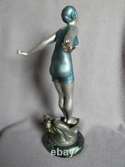 Sculpture art deco 1930 statuette femme baigneuse bathing beauty statue figurine