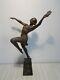 Sculpture Art Deco Femme Danseuse Au Tambourin Statue En Regule Couleur Bronze