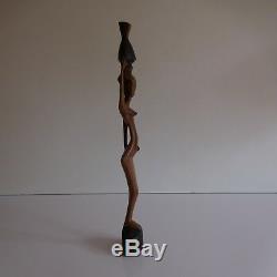 Sculpture bois statuette femme africaine fait main art déco ethnique design XXe