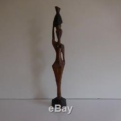 Sculpture bois statuette femme africaine fait main art déco ethnique design XXe