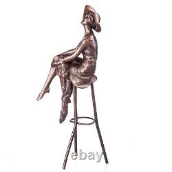 Sculpture de femme en bronze Art Déco sur tabouret d'après Demetre chiparus