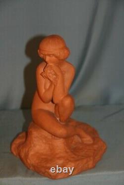Sculpture statue terre cuite jeune femme l'aube Real del Sarte année 30 art deco