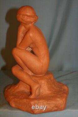 Sculpture statue terre cuite jeune femme l'aube Real del Sarte année 30 art deco