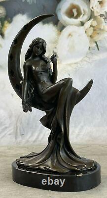 Sensuelle Érotique Chair Femelle Femme Vénus Lune Bronze Marbre Statue Art Déco