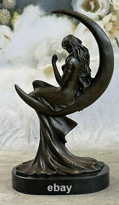 Sensuelle Érotique Chair Femelle Femme Vénus Lune Bronze Marbre Statue Art Déco