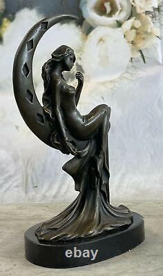 Sensuelle Érotique Chair Femelle Femme Vénus Lune Bronze Marbre Statue Art Déco