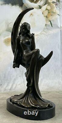 Sensuelle Érotique Chair Femelle Femme Vénus Lune Bronze Marbre Statue Art Déco