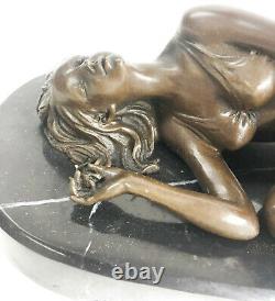 Sexy Chair Bronze Femme Lady Fille Sculpture Statue Art Déco Érotique Figurine