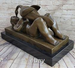 Signée Botero Femme et Le Cygne Bronze Sculpture Figurine Statue Art Déco