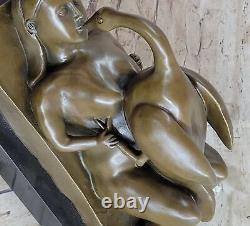 Signée Botero Femme et Le Cygne Bronze Sculpture Figurine Statue Art Déco