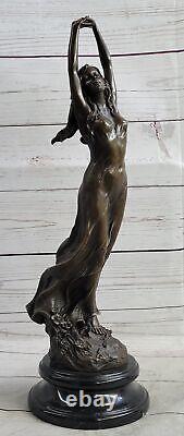 Signée Milo Style Art Nouveau Nu Femme Awakening Bronze Sculpture Déco Solde