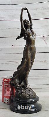 Signée Milo Style Art Nouveau Nu Femme Awakening Bronze Sculpture Déco Solde