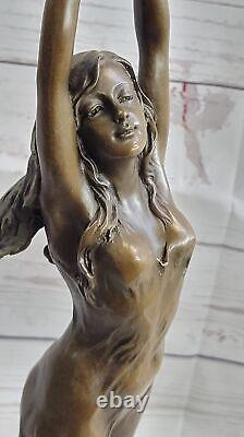 Signée Milo Style Art Nouveau Nu Femme Awakening Bronze Sculpture Déco Solde