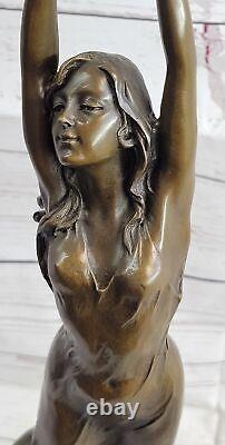 Signée Milo Style Art Nouveau Nu Femme Awakening Bronze Sculpture Déco Solde