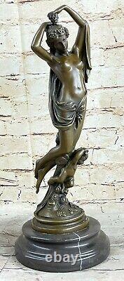 Signée Moreau Chair Femme Avec Ange Bronze Statue Art Déco Fonte Marbre Figurine