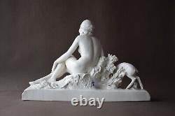 Statue Art Déco porcelaine blanche, femme nue, Bohumil Rezl, Capodimonte