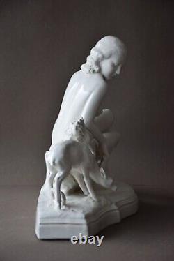 Statue Art Déco porcelaine blanche, femme nue, Bohumil Rezl, Capodimonte