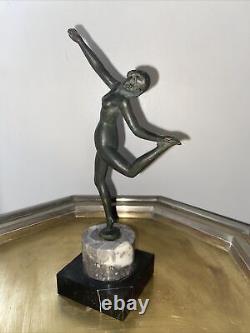 Statue Bronze Art Déco Femme Nue Danseuse Marbre