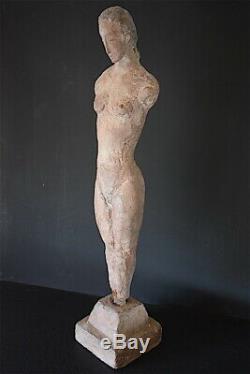 Statue Femme Nue Béton Terre Cuite Art Déco Art Moderne 1951 XX 20th 64 cm